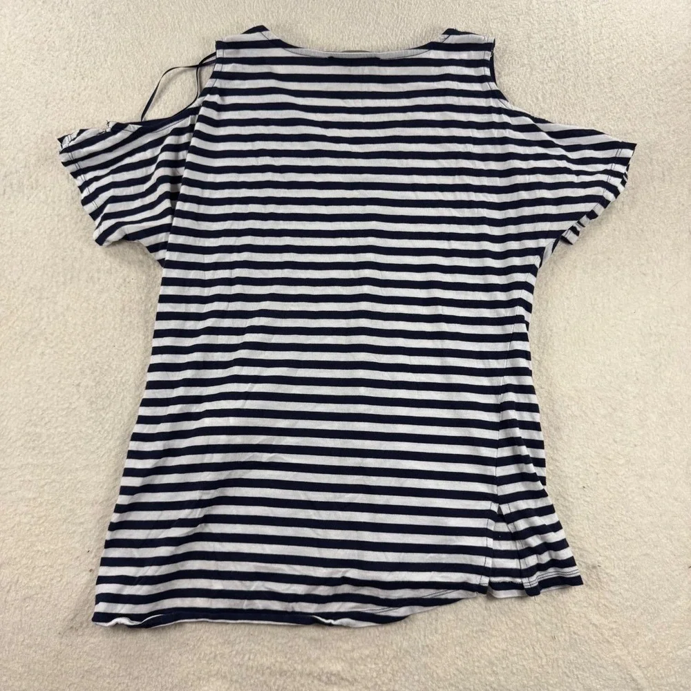 Michael Kors Cold Shoulder Top Womens Small Navy White Striped V-Neck Excellent